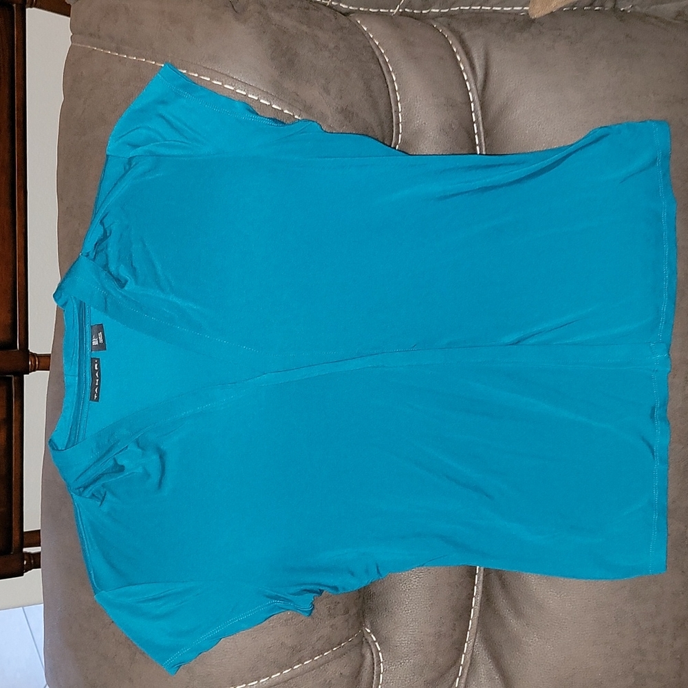 Tahari, Short-Sleeved, Teal Blouse